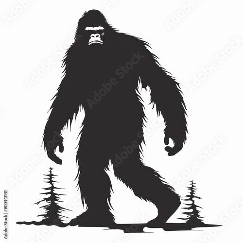 A straightforward silhouette of Sasquatch, rendered in a minimalistic style, set against a plain white background.