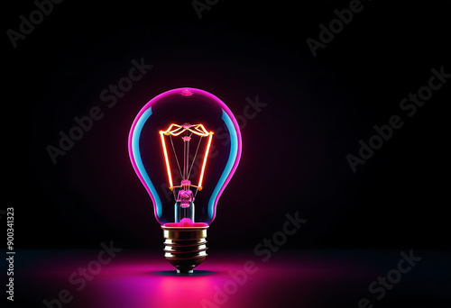glowing light bulb vibrant neon colors dark background high resolution high details vibrant