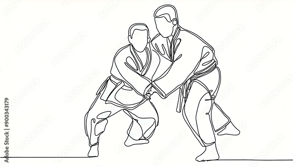 One line drawing and continue for Karate on digital art concept, Generative AI. One line drawing and continue for Karate on digital art concept, Generative AI.