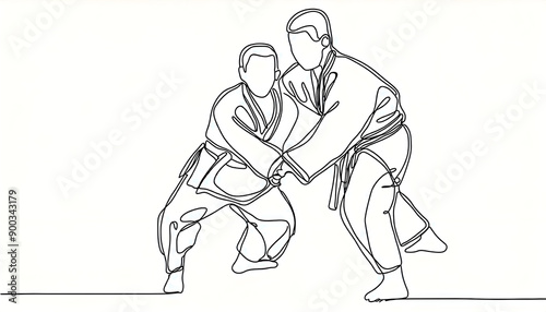 Wallpaper Mural One line drawing and continue for Karate on digital art concept, Generative AI. Torontodigital.ca