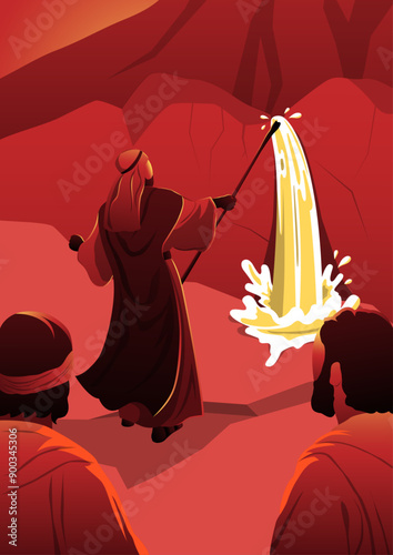 Moses strikes the rock with his staff