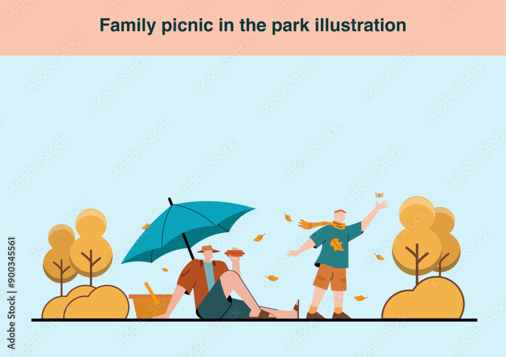 Fototapeta premium Family picnic in the park illustration