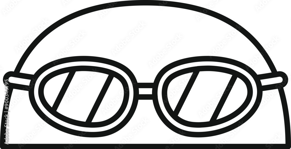 Black and white icon of a swimming cap and goggles, representing the importance of safety equipment for swimmers Black and white icon of a swimming cap and goggles, representing the importance of safety equipment for swimmers