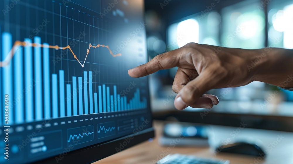 Analyst Pointing Towards Graph on Computer Screen to Explain Trend Analyst Pointing Towards Graph on Computer Screen to Explain Trend