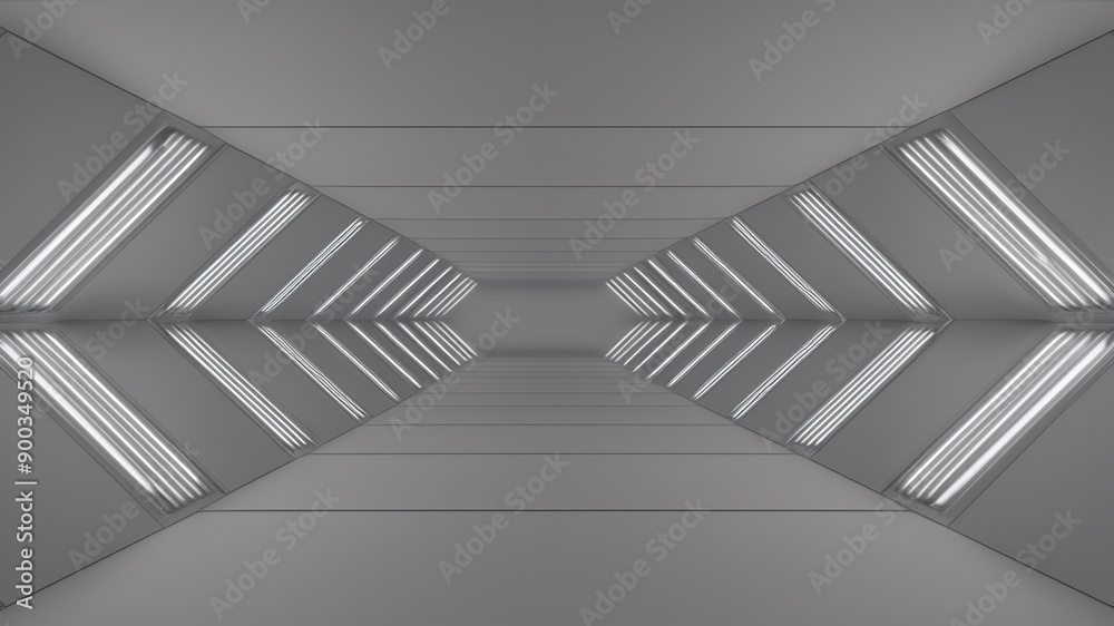 Monochrome Abstract Geometric Pattern with Symmetrical Lines, empty alien hallway

