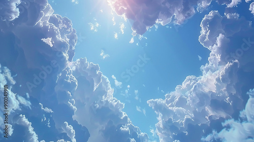 Cielo azul con nubes blancas, pancarta de fondo de alta resolución, representación detallada de alta calidad del cielo en estilo anime, luz y sombra, ilustración de técnicas de arte digital, colores b