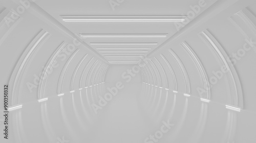 Futuristic tunnel with sleek white lighting and high-tech design, perfect for modern sci-fi environments

