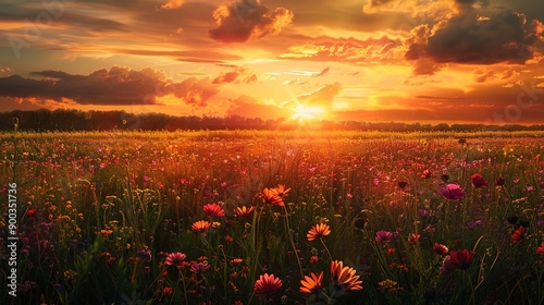 sunset at field wallpaper