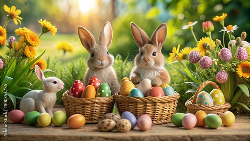 easter bunny and easter eggs