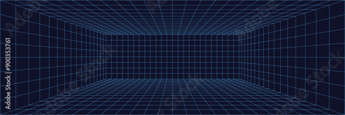Abstract background in empty futuristic wireframe box. Network space technology. For banner technology, science, sci-fi.