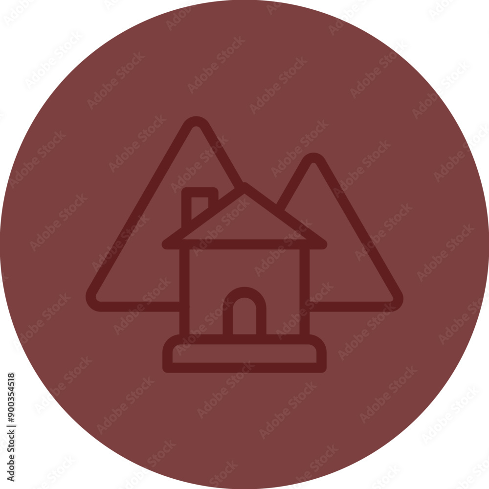 Mountain House Vector Line Maroon Circle Maroon Mountain House Vector Line Maroon Circle Maroon