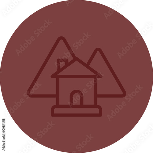 Mountain House Vector Line Maroon Circle Maroon