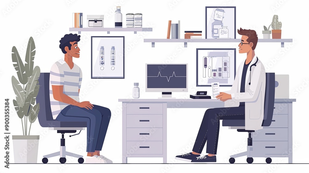 vector, illustration, Professional male doctor calling to patient, giving treatment prescription and advice. providing modern healthcare service,flat illustraion vector, illustration, Professional male doctor calling to patient, giving treatment prescription and advice. providing modern healthcare service,flat illustraion
