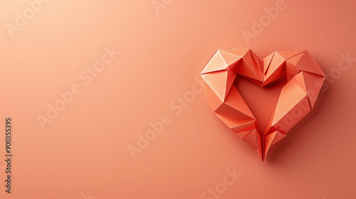 A paper heart placed on a pastel apricot backdrop, warm and cheerful, [paper heart pastel], [happy affection]  photo