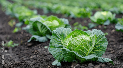 Farm rows filled with young cabbage plants, well-maintained and fertile, [cabbage farm], [vegetable cultivation]