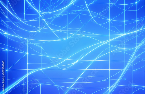 Background of abstract technological connectivity. Blue shapes. Hi-tech computer digital technology concept. Abstract technology communication. Neon glowing lines.