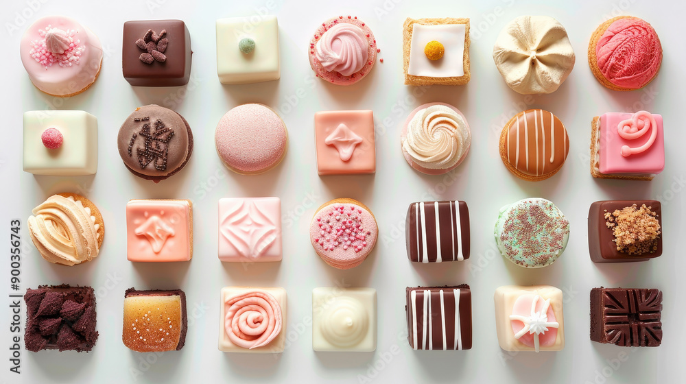 a variety of delicate petit fours, pastel colors, isolated on white background a variety of delicate petit fours, pastel colors, isolated on white background
