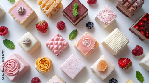 a variety of delicate petit fours, dessert element,  isolated on white background 