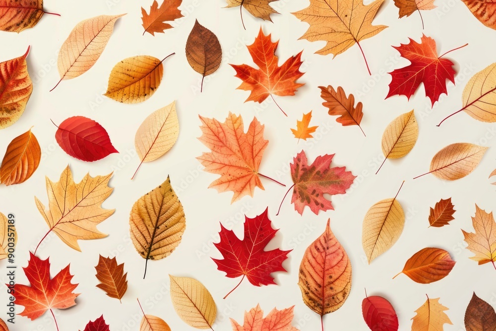 Obraz premium A collection of colorful leaves arranged on a white background