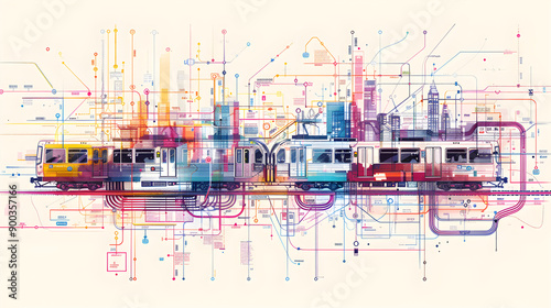 Detailed public transportation system map with vibrant colors and modern design, version 6 style.