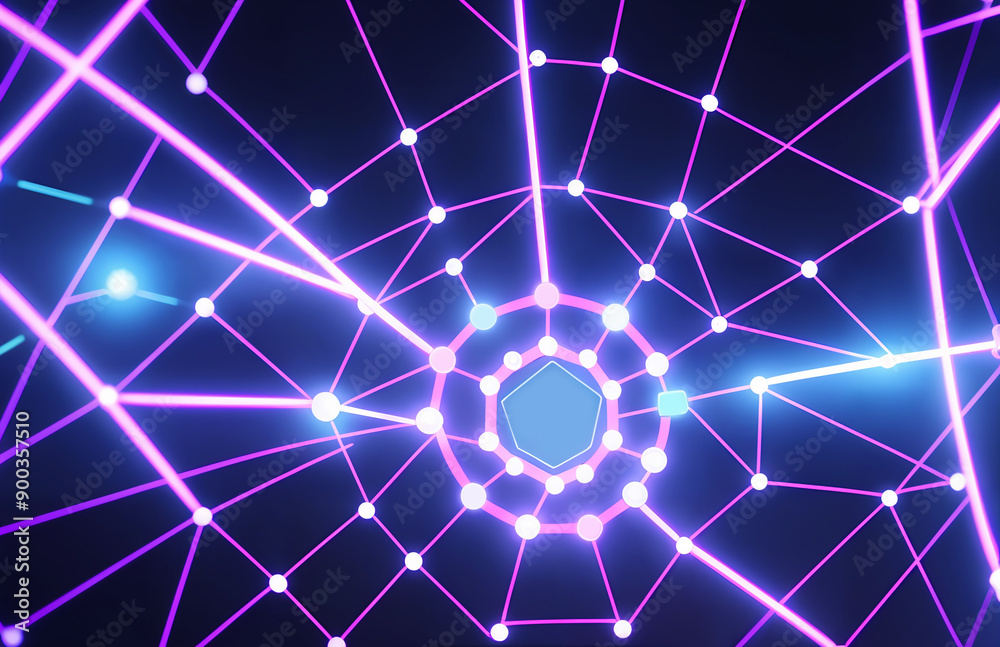 Naklejka premium Abstract technology background with glowing dots and lines, digital network concept banner, AI big data connection wallpaper