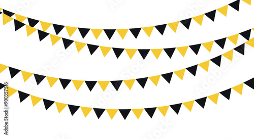 Carnival garland with flags for festive decoration black and gold flat style
