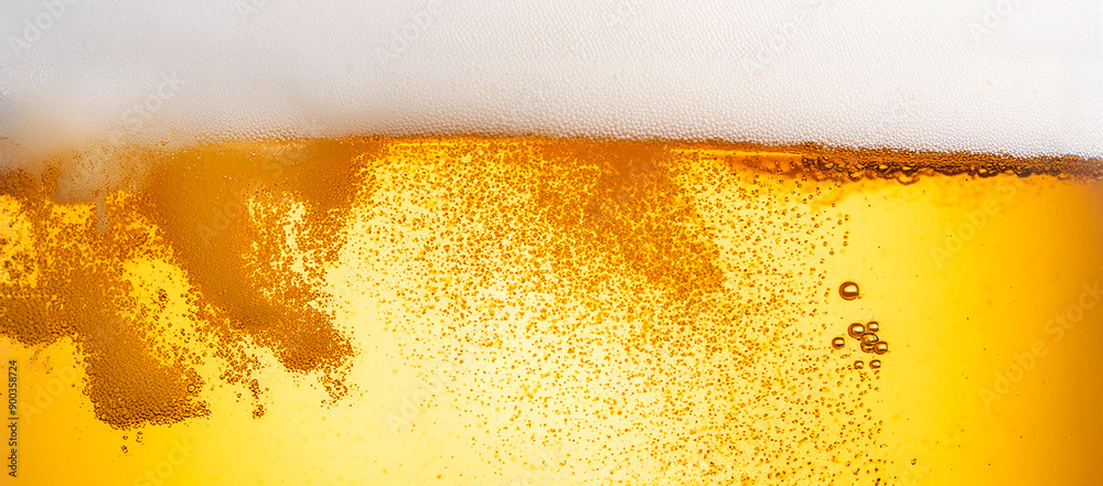 Obraz premium macro photography foamy beer with gas bubbles. Background closeup with space for text