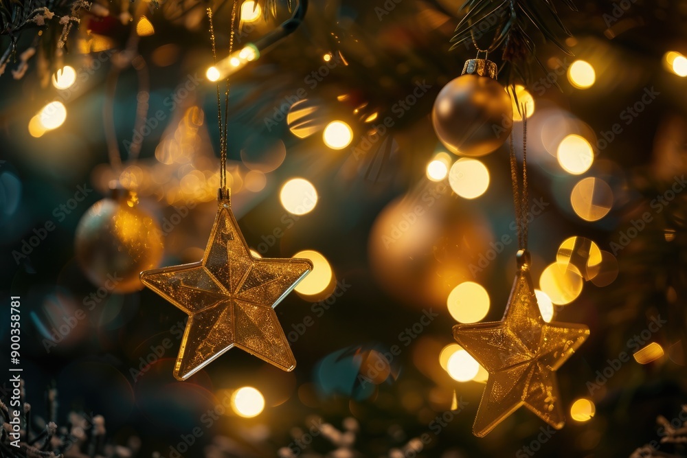 bunch of stars hanging from tree, bokeh background with twinkling stars, ideal for magical setting bunch of stars hanging from tree, bokeh background with twinkling stars, ideal for magical setting