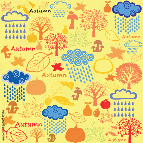 Seamless cute autumn illustration pattern background. Good for textile fabric design, wrapping paper, website wallpapers, textile, wallpaper and apparel. Fall background. Vector Illustration