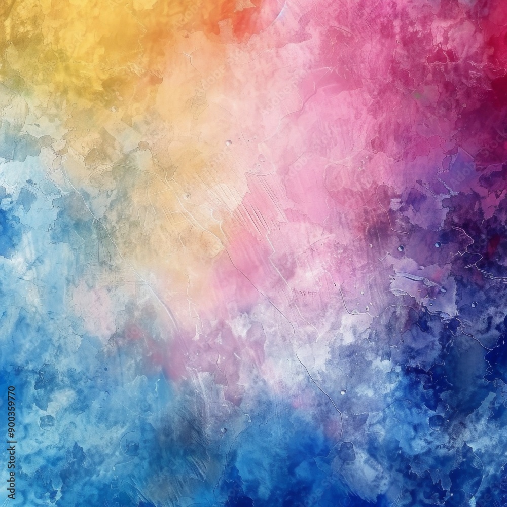 Fototapeta premium Abstract colorful brushstroke background with a vibrant blend of yellow, orange, pink, and blue.
