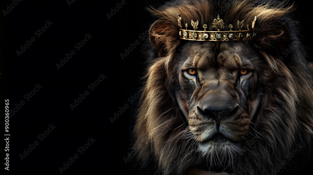 Majestic lion king wearing golden crown Majestic lion king wearing golden crown