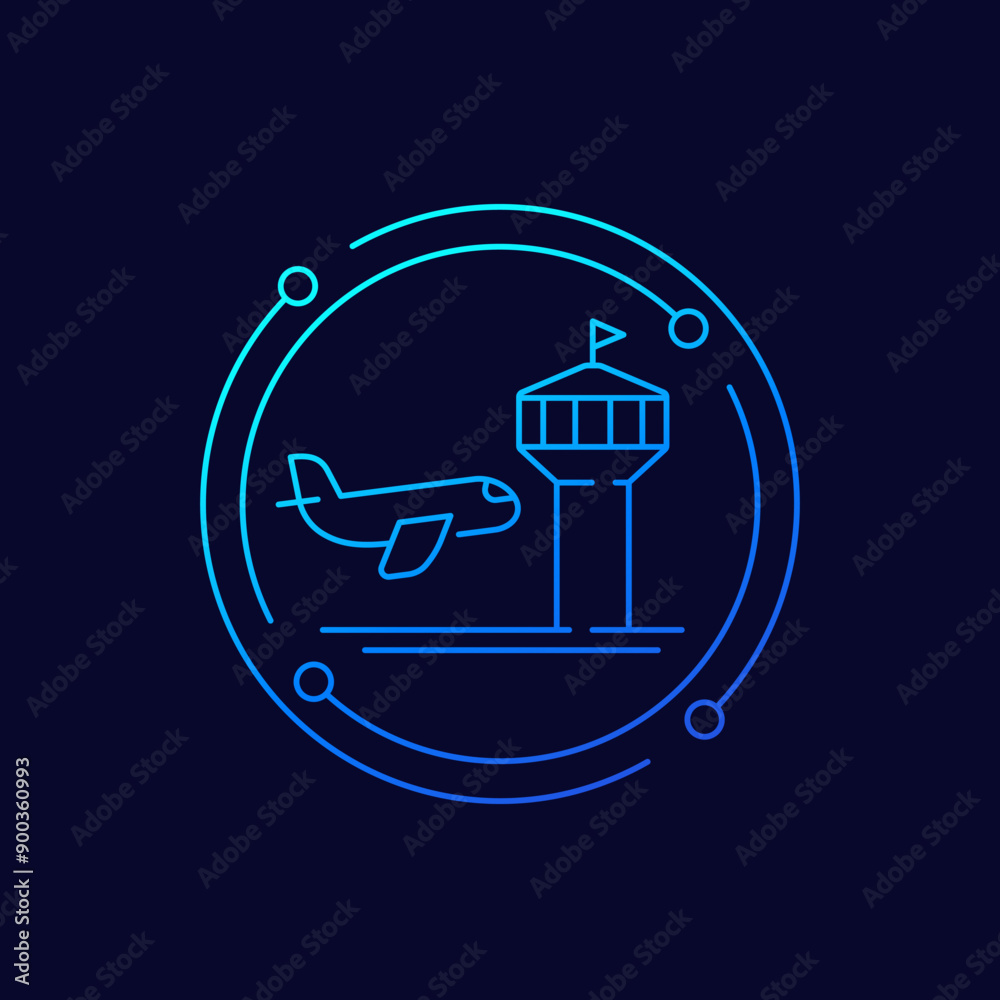 Obraz na plátně airport icon with a plane and air control tower, linear design