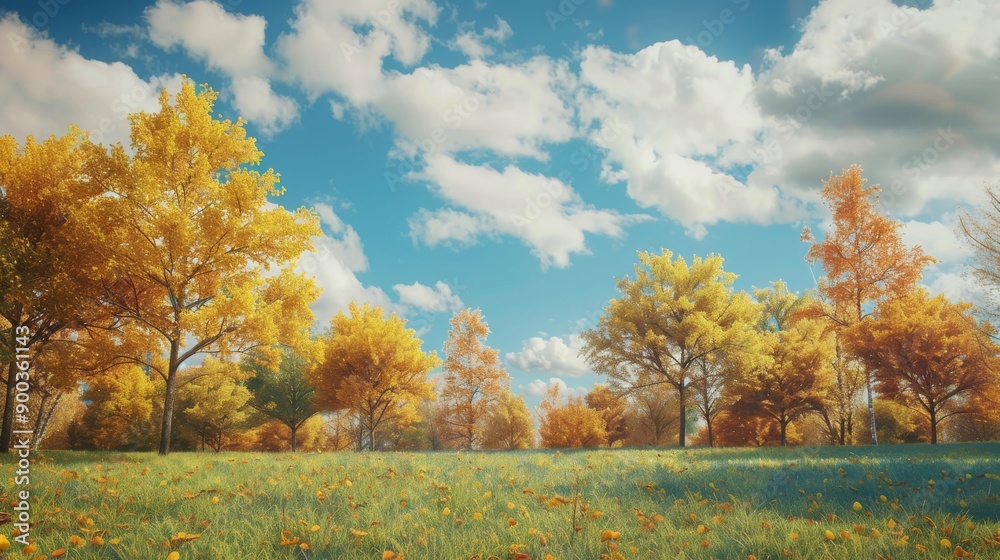 Fototapeta premium Vibrant Autumn Landscape with Colorful Foliage and Clear Blue Sky