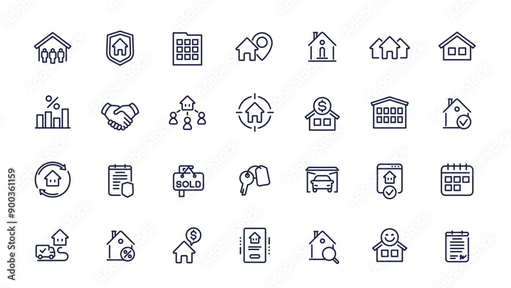 Real estate line icons, house for rent, housing market, tenants and mortgage, vector set Real estate line icons, house for rent, housing market, tenants and mortgage, vector set