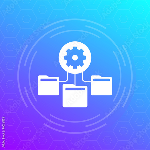 process data icon with file folders, vector