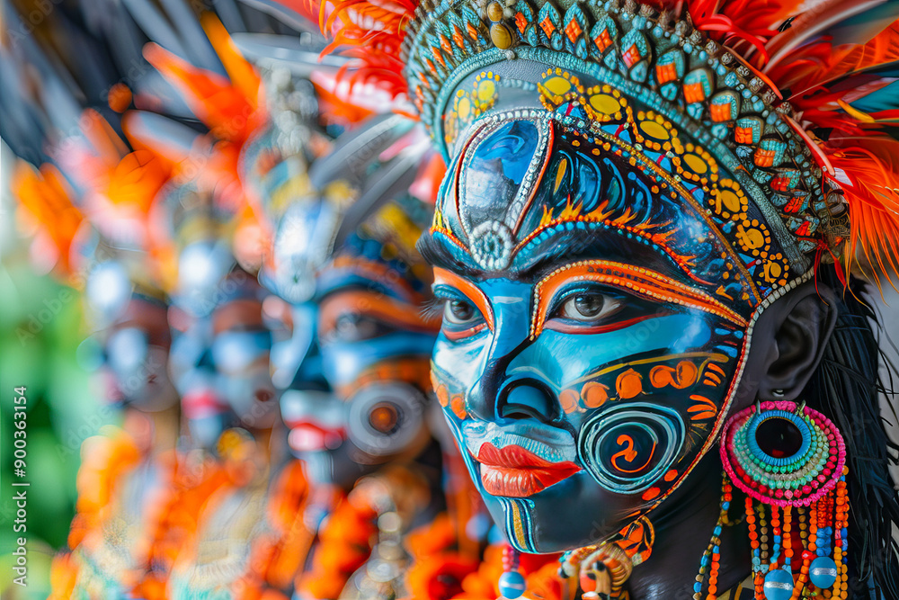 Fototapeta premium Street performers posing with colorful makeup for tourists