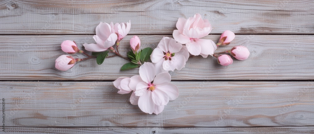 A bouquet of pink flowers is arranged on a wooden surface A bouquet of pink flowers is arranged on a wooden surface