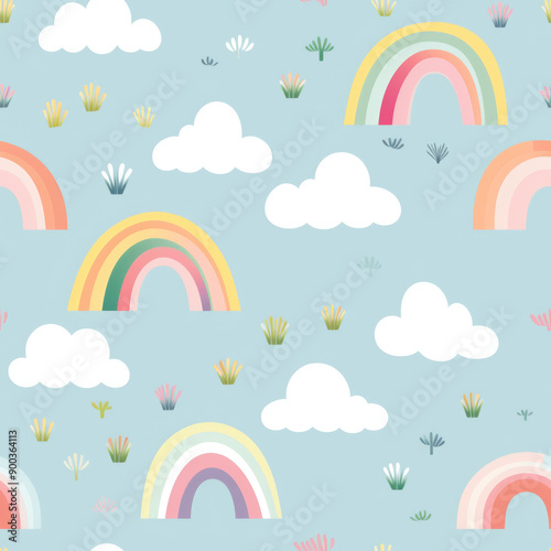 Seamless pattern repeat, Rainbow and clouds6