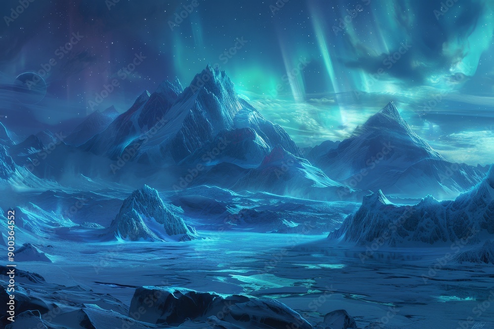 painting of mountain with glacier, mountain peak with breathtaking views and sense of solitude