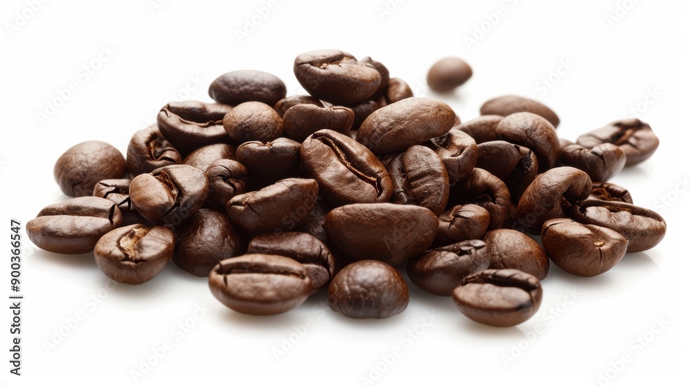 Pile of Fresh Roasted Coffee Beans Close-up of a pile of freshly roasted coffee beans on a white background, highlighting their rich texture and aroma Pile of Fresh Roasted Coffee Beans Close-up of a pile of freshly roasted coffee beans on a white background, highlighting their rich texture and aroma