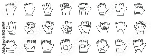 Cycling Gloves icons set. Collection of fingerless gloves icons representing diverse designs and levels of protection suitable for a range of activities