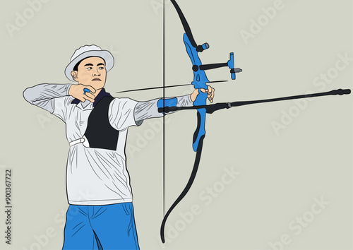 Vector Illustration of Athlete Archer Man Aiming an arrow