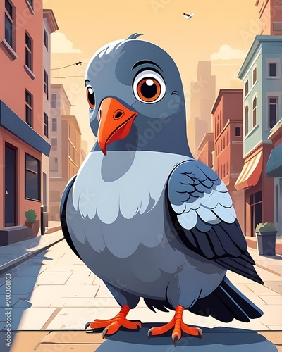 Gray dove with outstretched wings and an orange beak standing on a city street. Ideal for urban wildlife or birdrelated content. photo