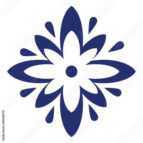 Flowers from oval shapes ,blue and white color, ornament