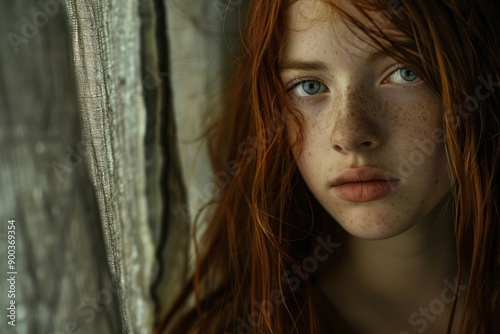 A close-up shot of a woman with bright red hair, focused on her face and hair © Fotograf