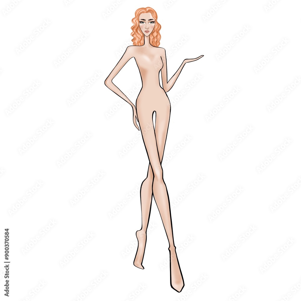 Fashion templates. Croquis. A figure of a woman on a white background
