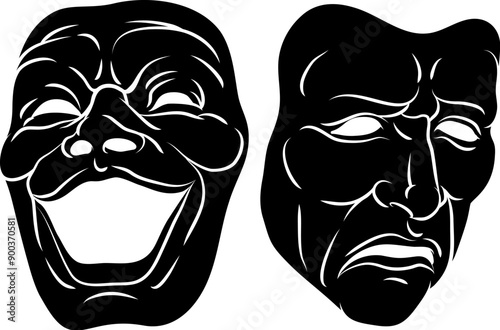 Theater or theatre drama comedy and tragedy masks illustration