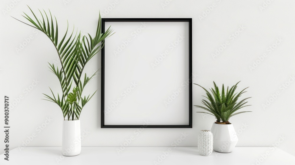 Minimalist Home Decor with Black Frame and Greenery Minimalist Home Decor with Black Frame and Greenery