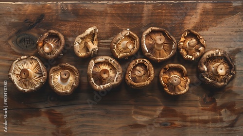 Closeup of Freshly Harvested Mushrooms on a Rustic Wooden Surface.