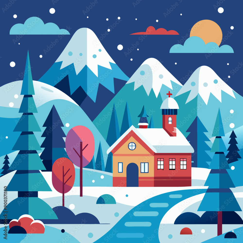 Naklejka premium winter landscape with houses